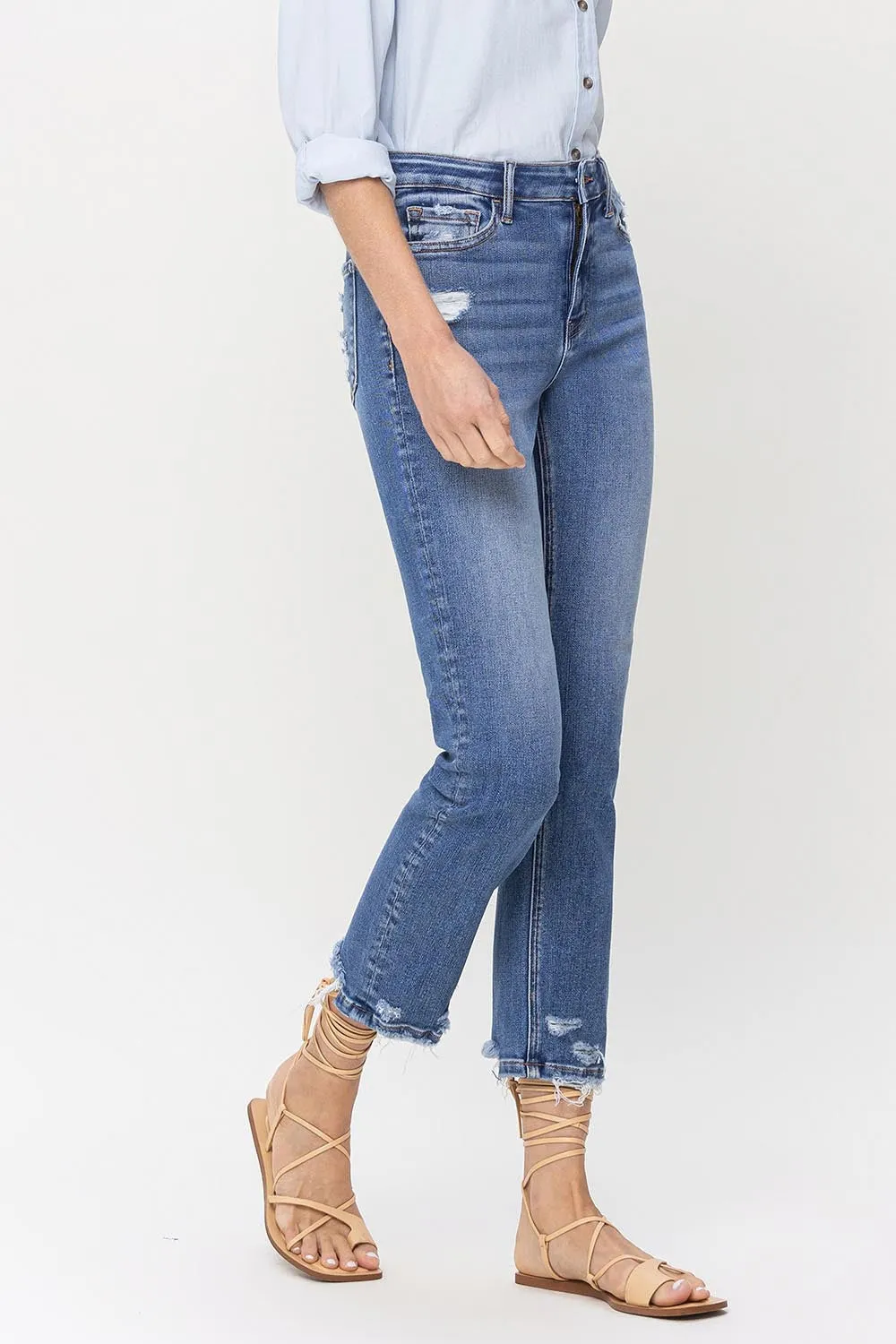 High Rise Raw Hem Straight Jeans for Women by Lovervet at High Rise.