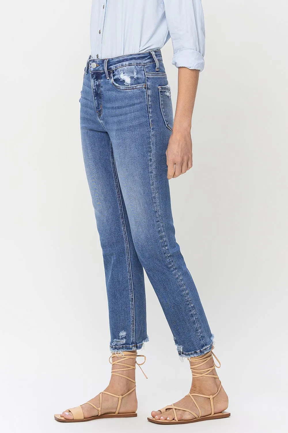 High Rise Raw Hem Straight Jeans for Women by Lovervet at High Rise.