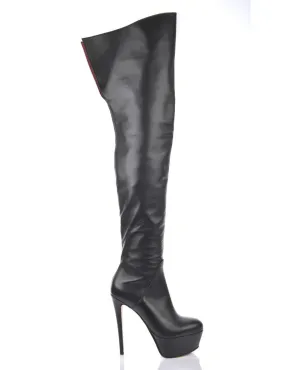 High thigh boots with platform heels in real leather