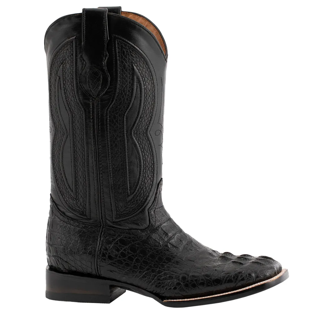 Hornback Caiman Embroidered Square Toe Cowboy Boots