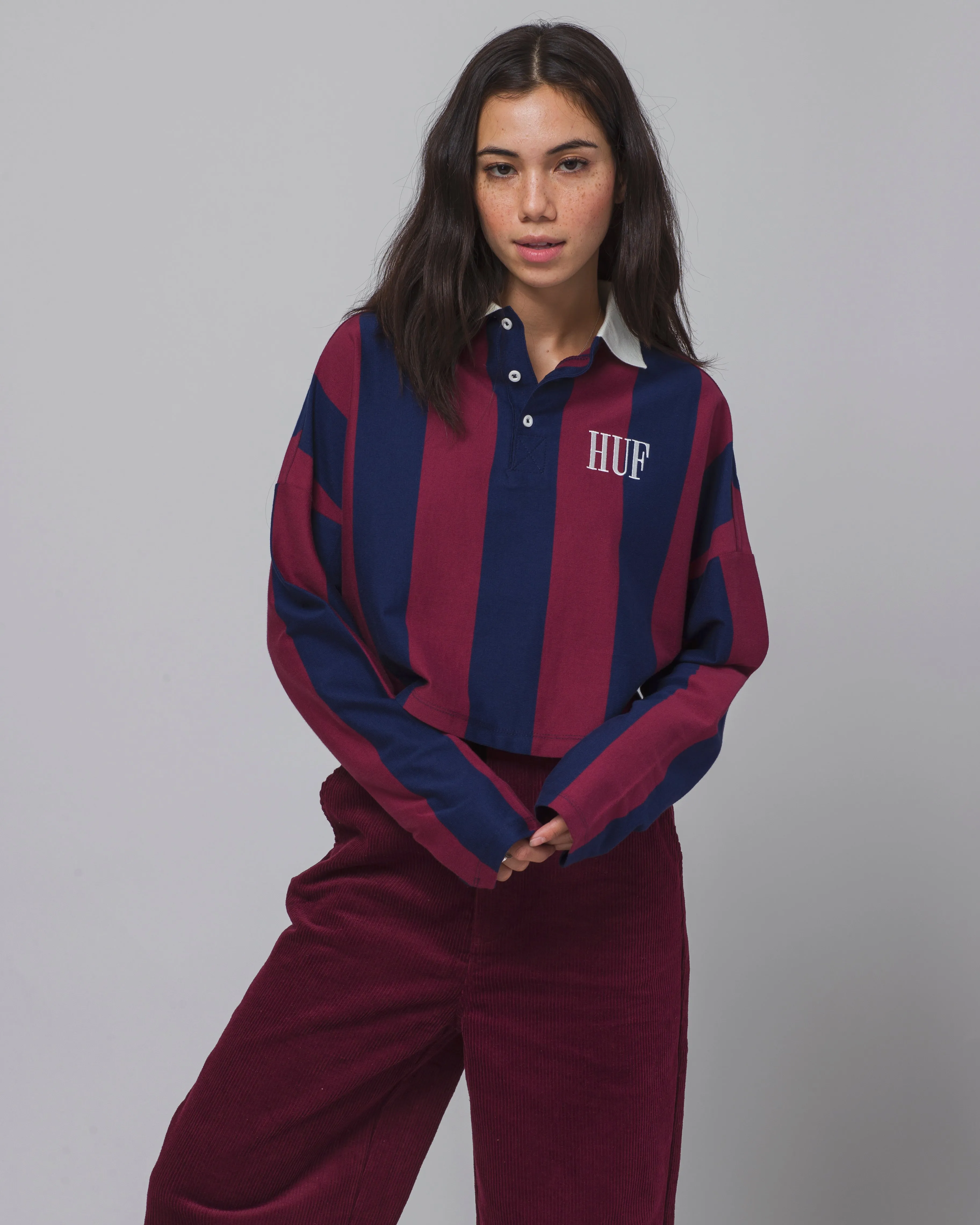 HUF MARKA CROP L/S POLO// BLOODSTONE