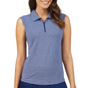 IBKUL Sleeveless Mini Check Navy Polo