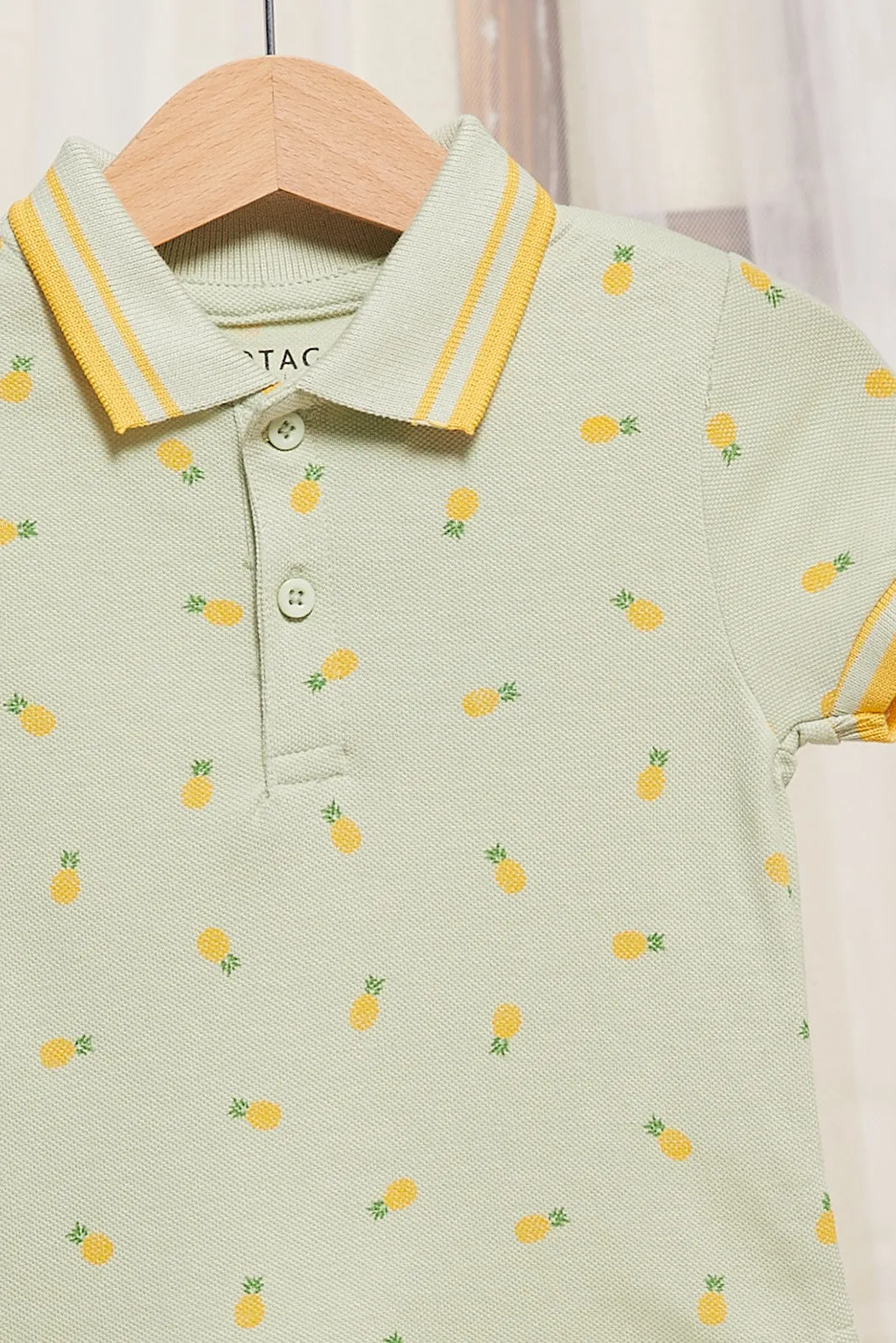 Infant Boys Mint Pineapple Printed Polo Shirt