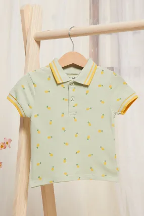 Infant Boys Mint Pineapple Printed Polo Shirt