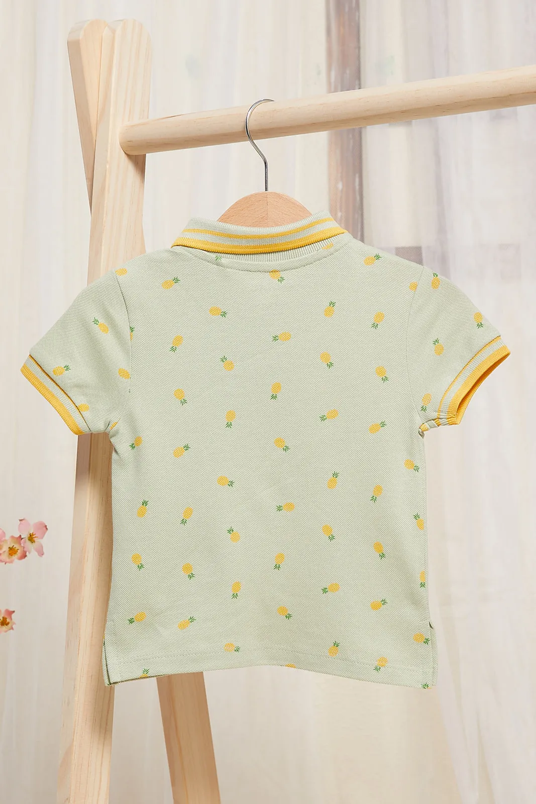 Infant Boys Mint Pineapple Printed Polo Shirt