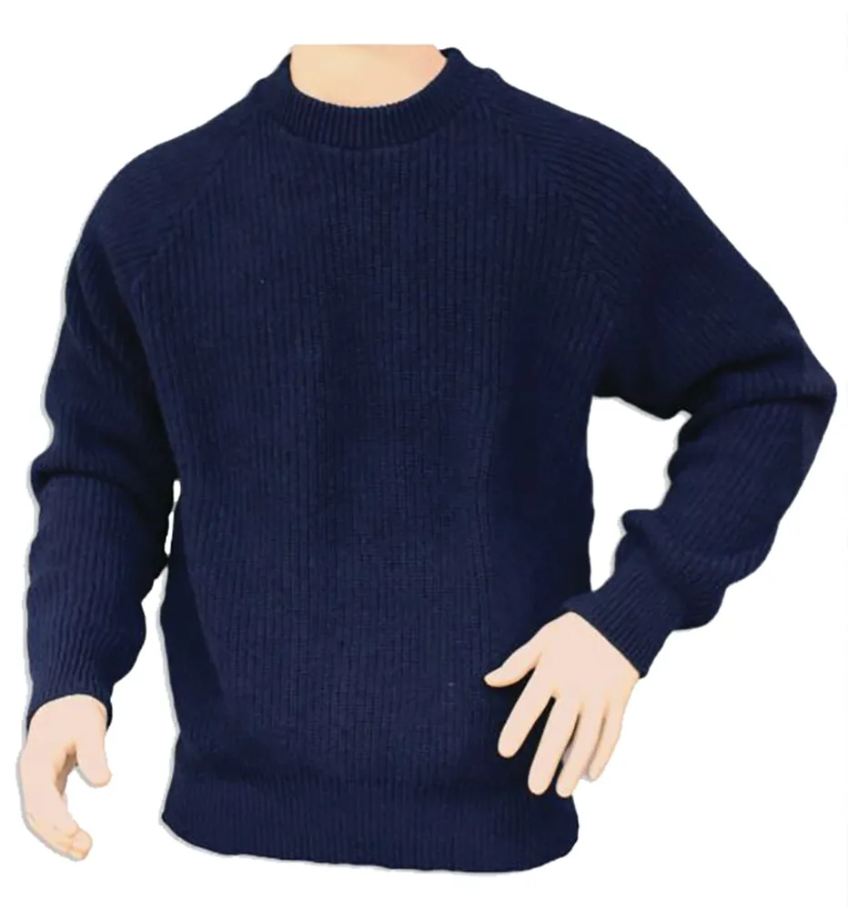 Interknit Men's Wool/Nylon Navy Fisherman's Rib Crew Neck Jumper - Size S - Style 5007