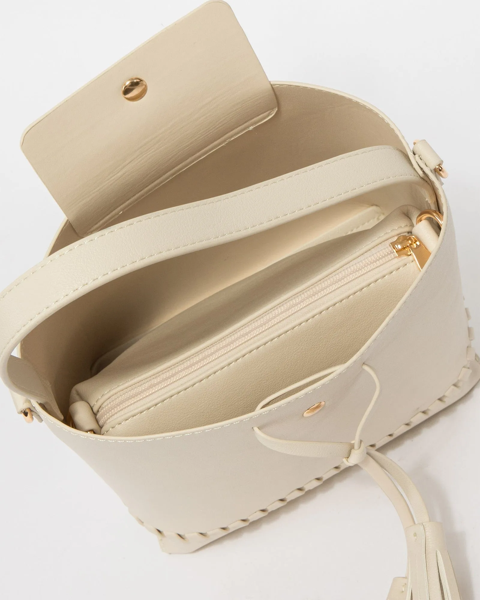 Ivory Arielle Tassel Bucket Bag