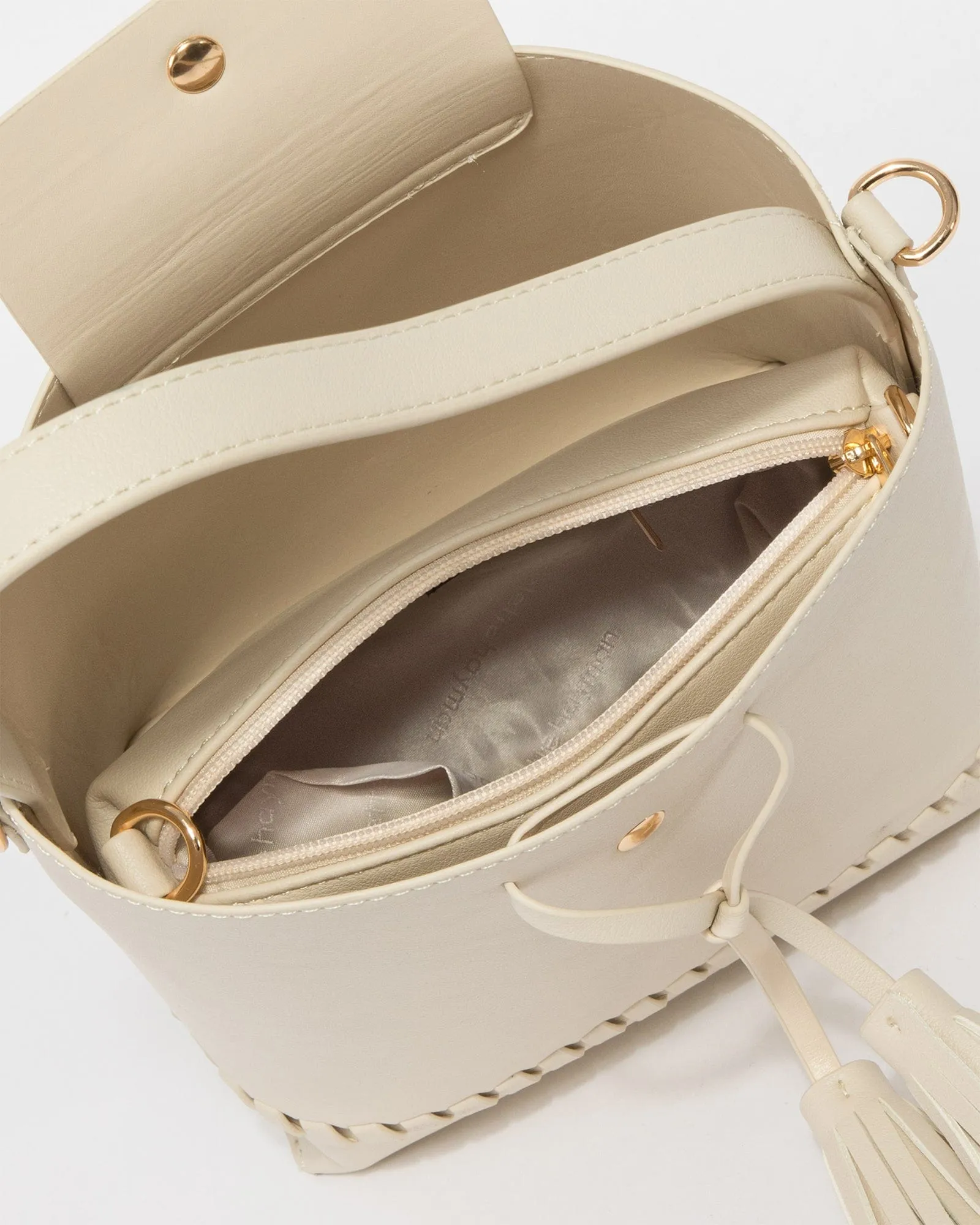 Ivory Arielle Tassel Bucket Bag