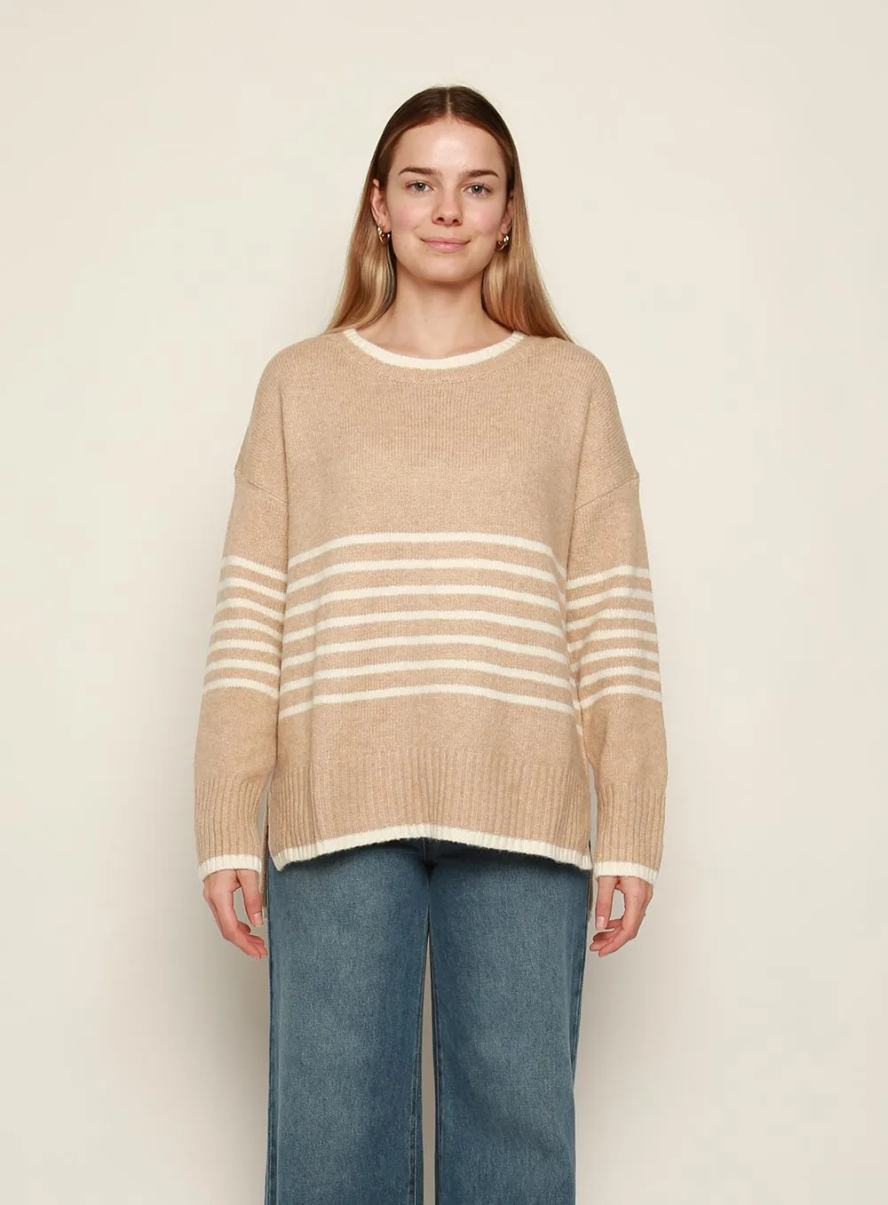 Ivy Stripe Knit in Camel and White