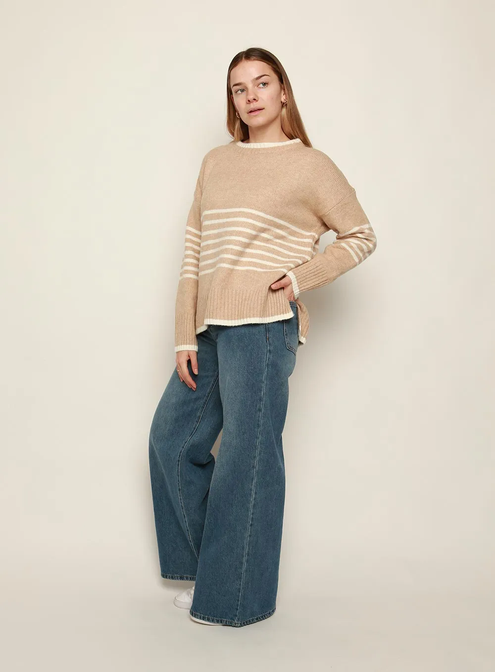 Ivy Stripe Knit in Camel and White