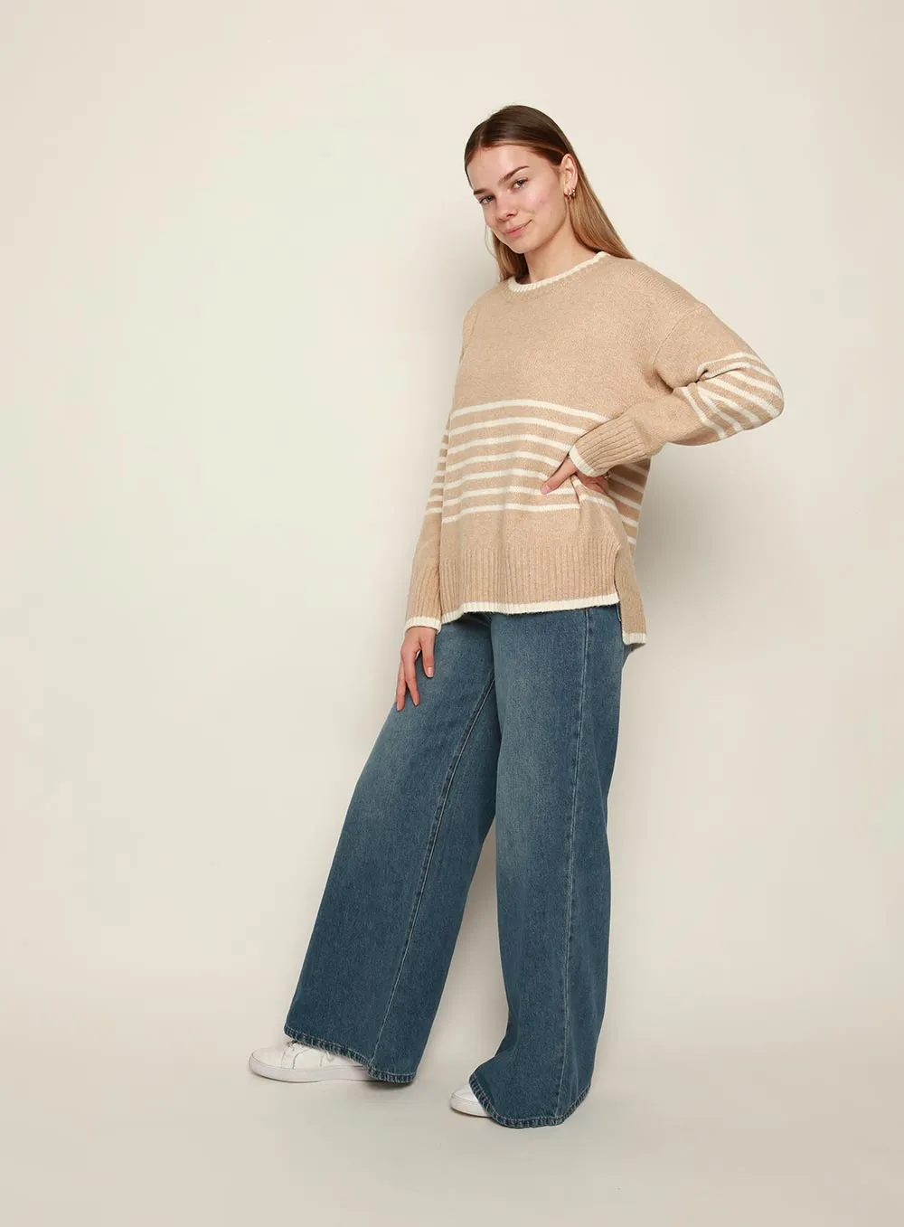 Ivy Stripe Knit in Camel and White