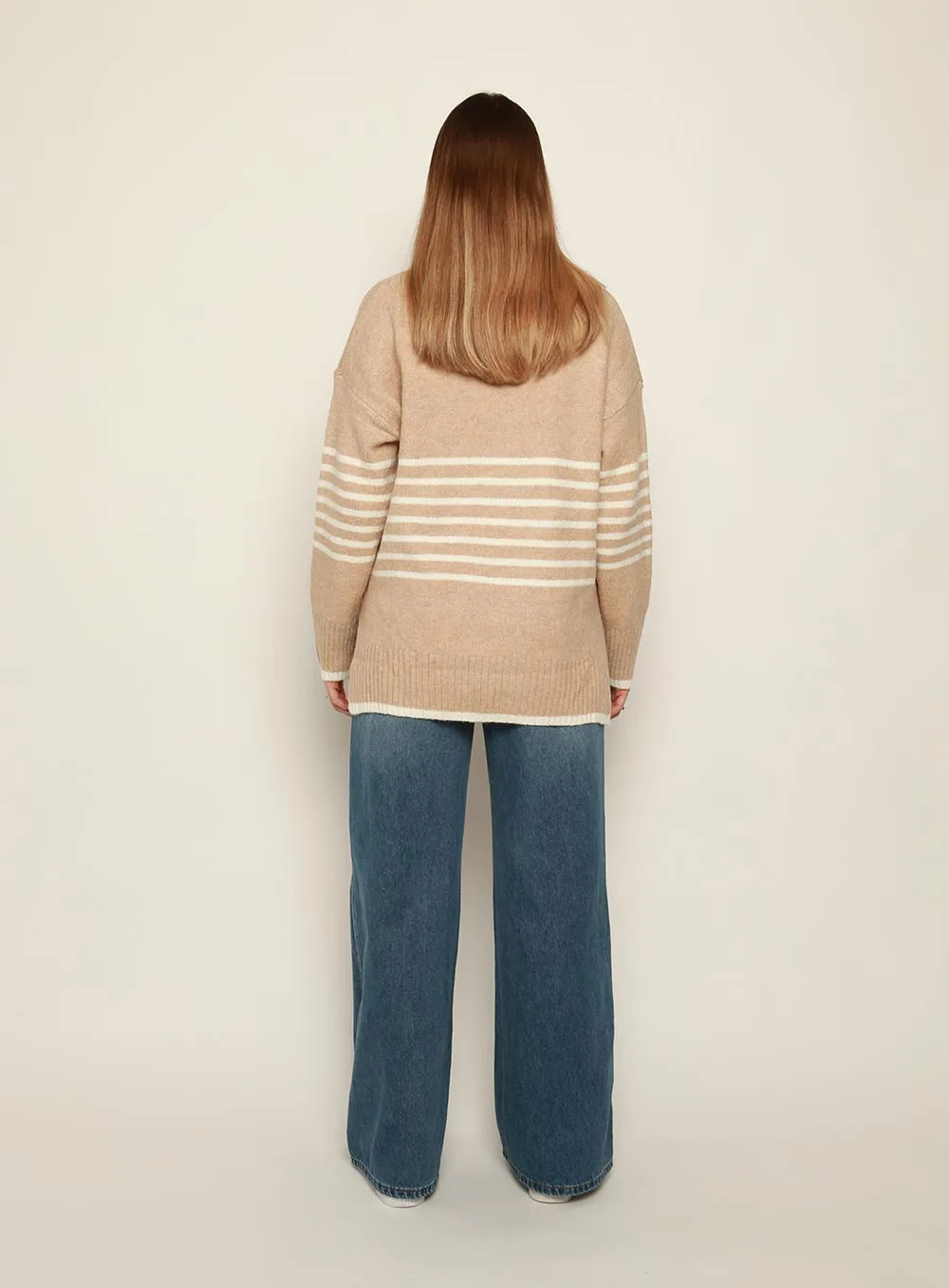 Ivy Stripe Knit in Camel and White