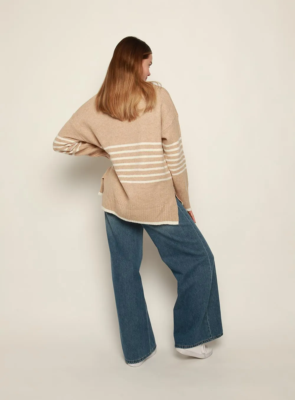 Ivy Stripe Knit in Camel and White