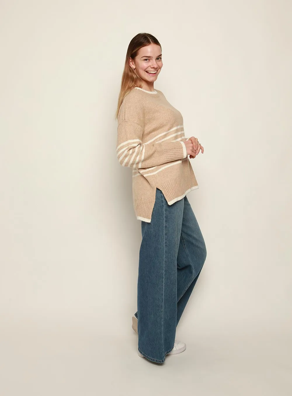 Ivy Stripe Knit in Camel and White