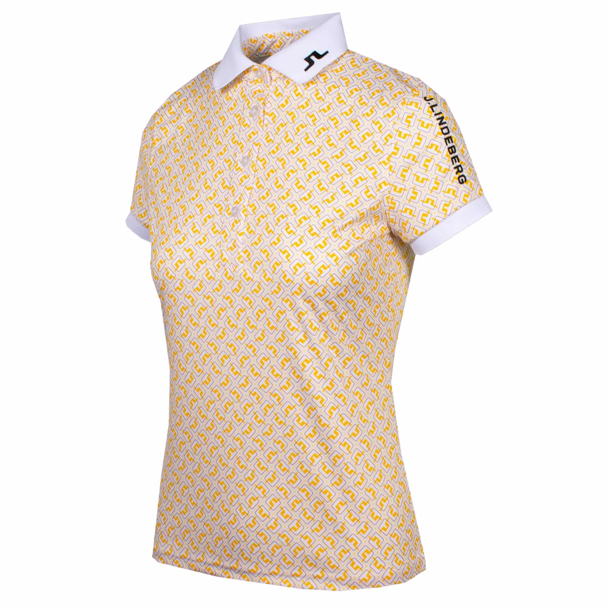 J Lindeberg Women's Golf Polo Shirt with White Tour Tech Print and JL Monogram