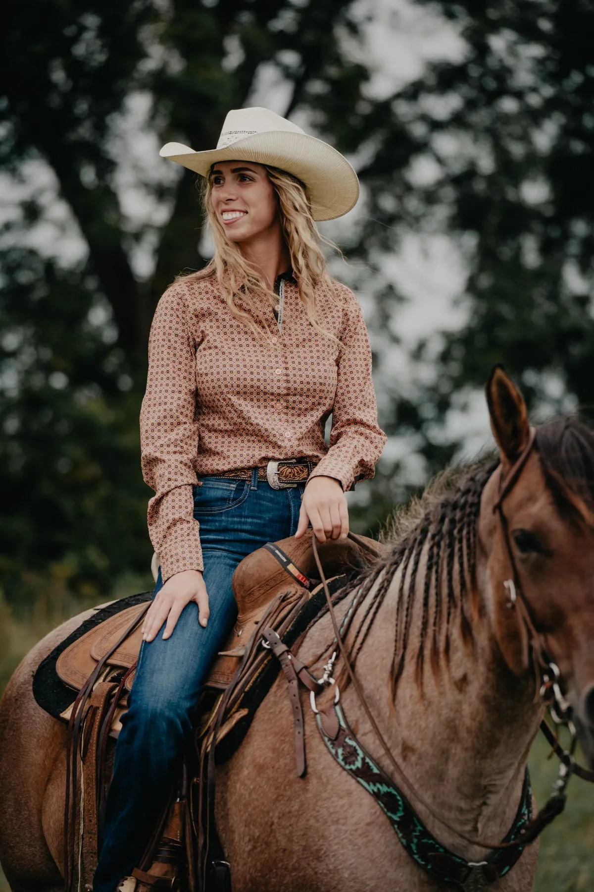 'Jamie' Women's CINCH Orange/Brown Button Up Shirt (XS-XXL)