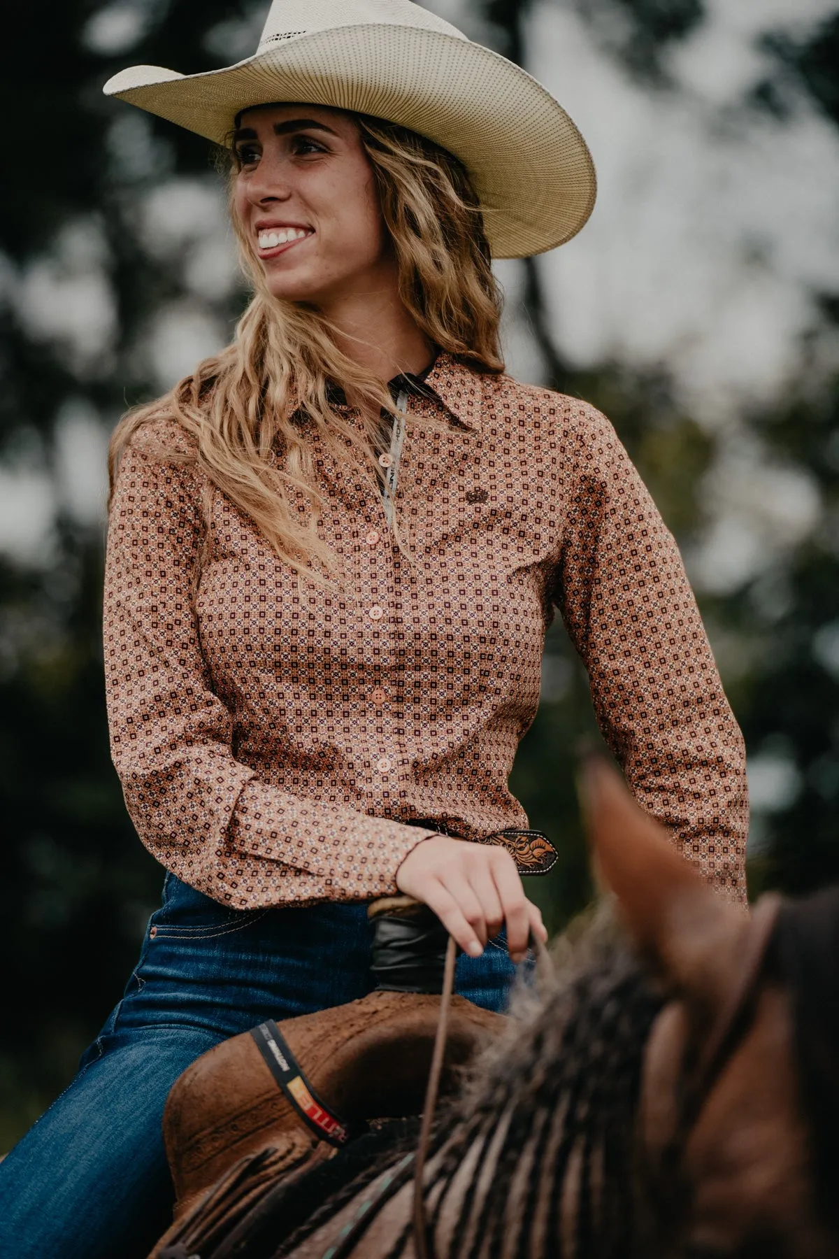 'Jamie' Women's CINCH Orange/Brown Button Up Shirt (XS-XXL)