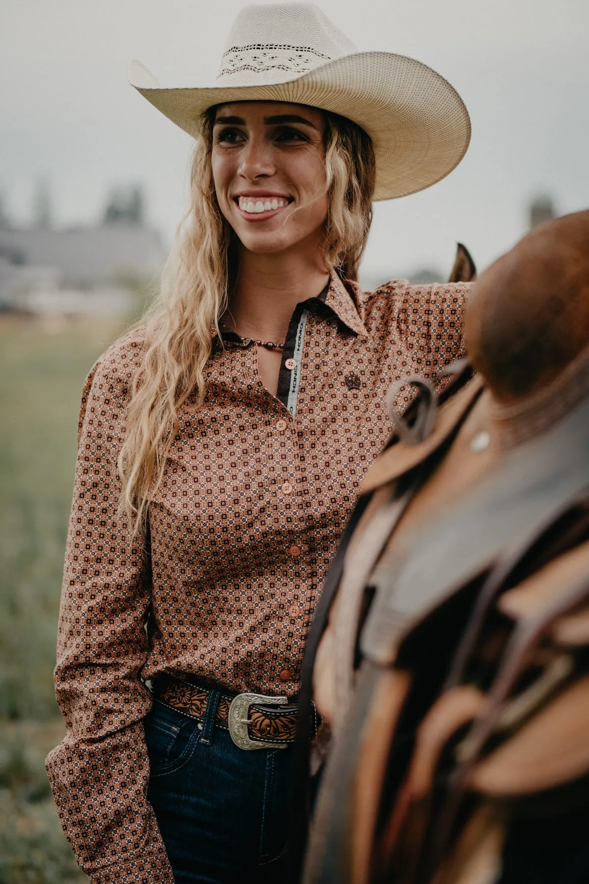 'Jamie' Women's CINCH Orange/Brown Button Up Shirt (XS-XXL)