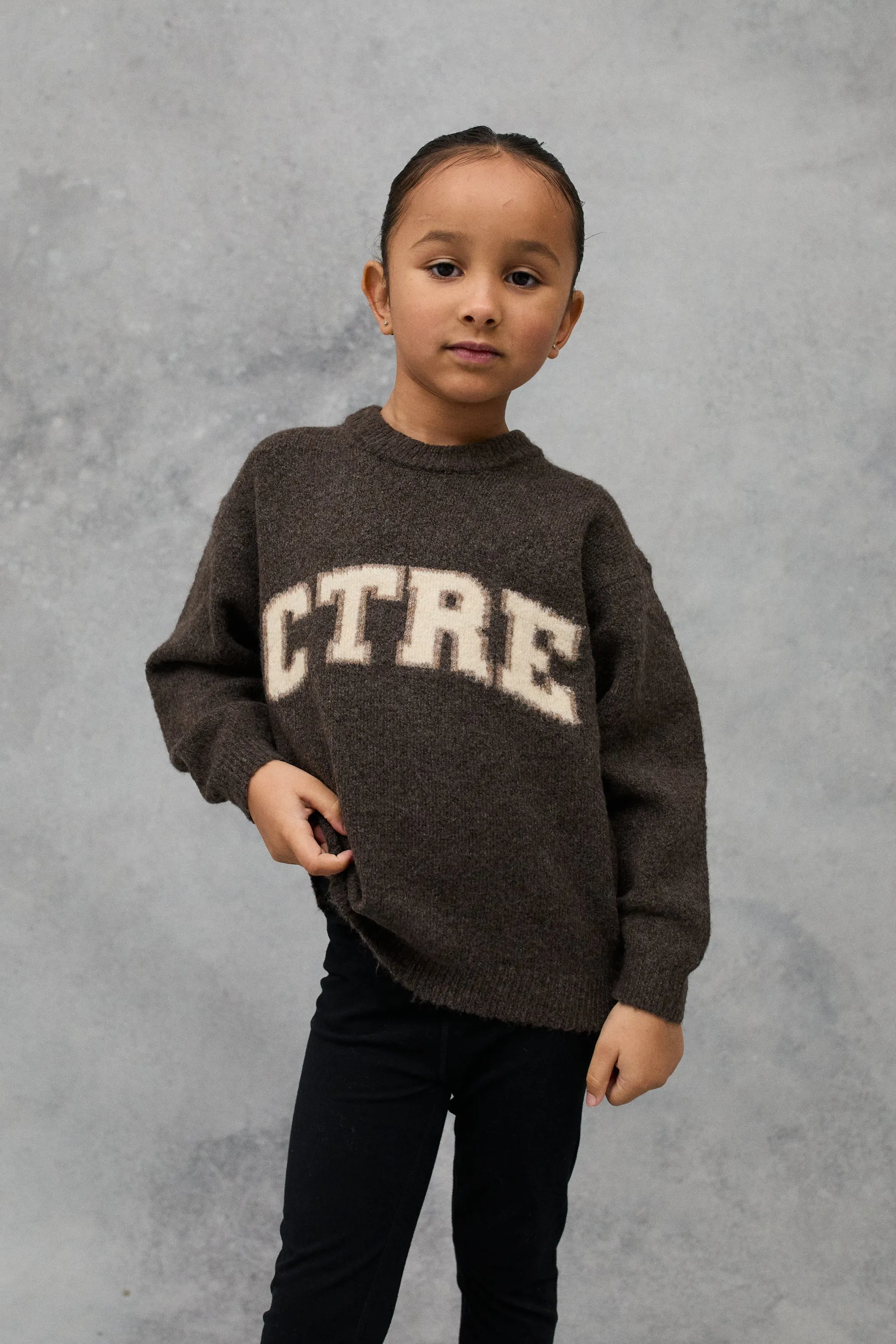 JNR CTRE KNIT SWEATSHIRT - BROWN