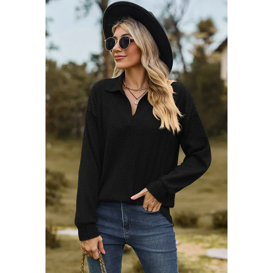 Johnny Collar Dropped Shoulder Blouse