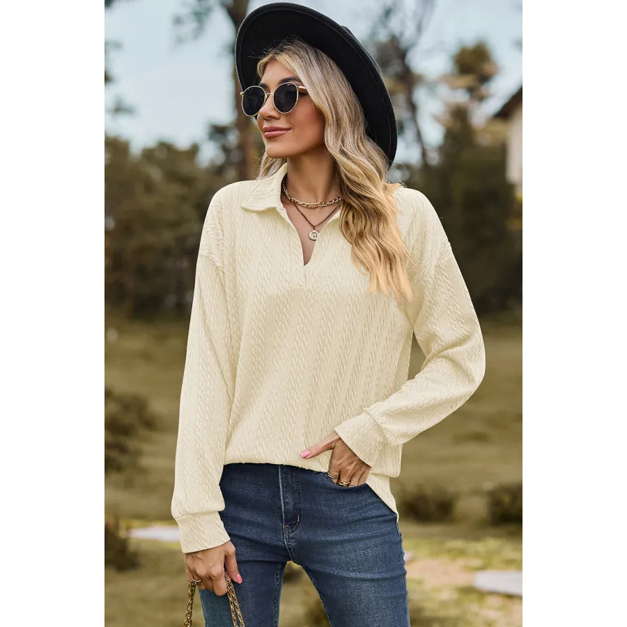 Johnny Collar Dropped Shoulder Blouse