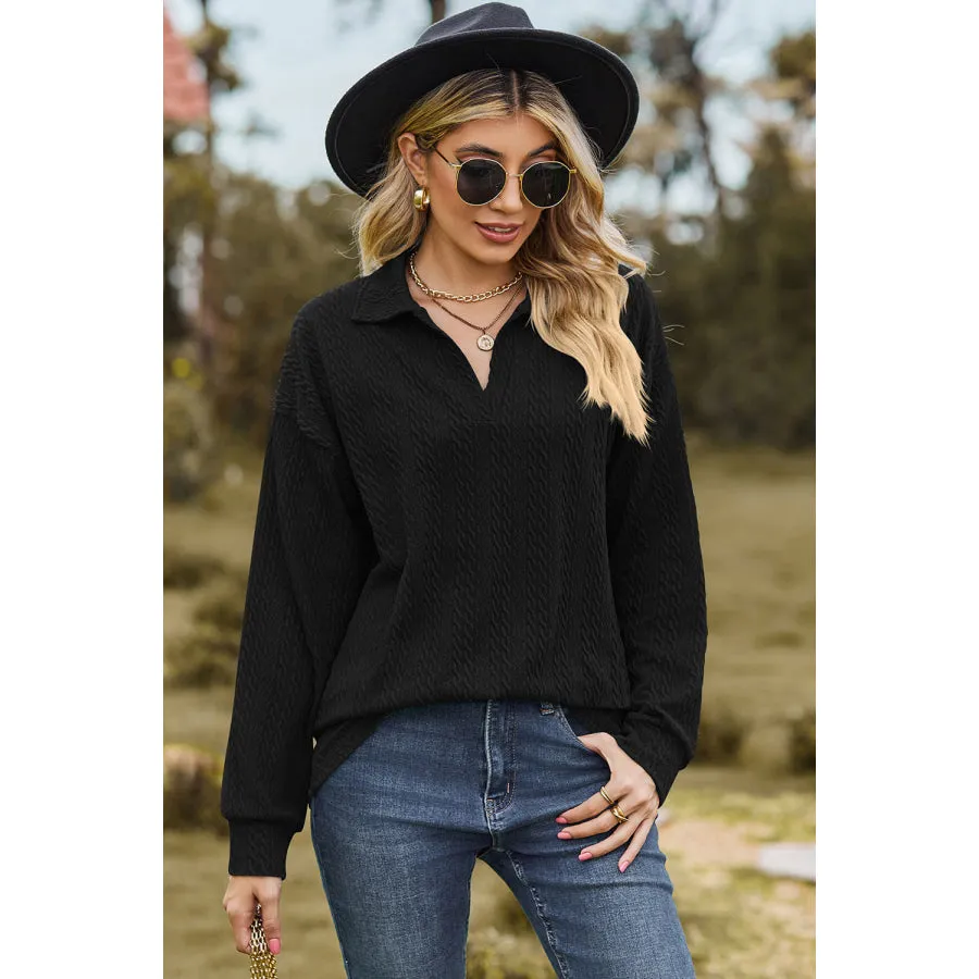 Johnny Collar Dropped Shoulder Blouse