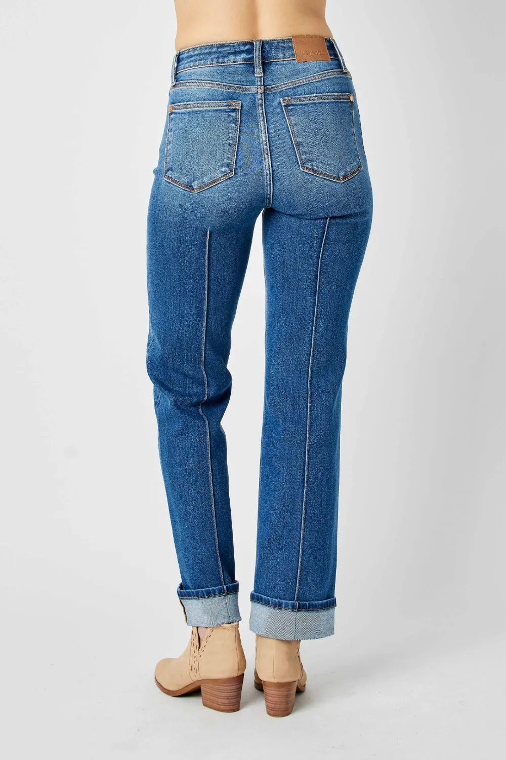 Judy Blue High Waist Straight Jeans with Front Seam Detail - Full Size.