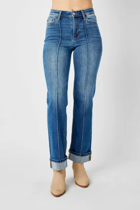 Judy Blue High Waist Straight Jeans with Front Seam Detail - Full Size.