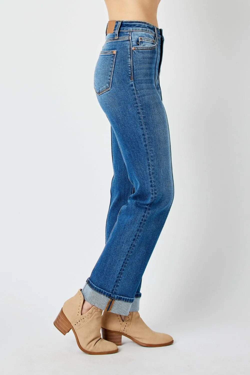 Judy Blue High Waist Straight Jeans with Front Seam Detail - Full Size.