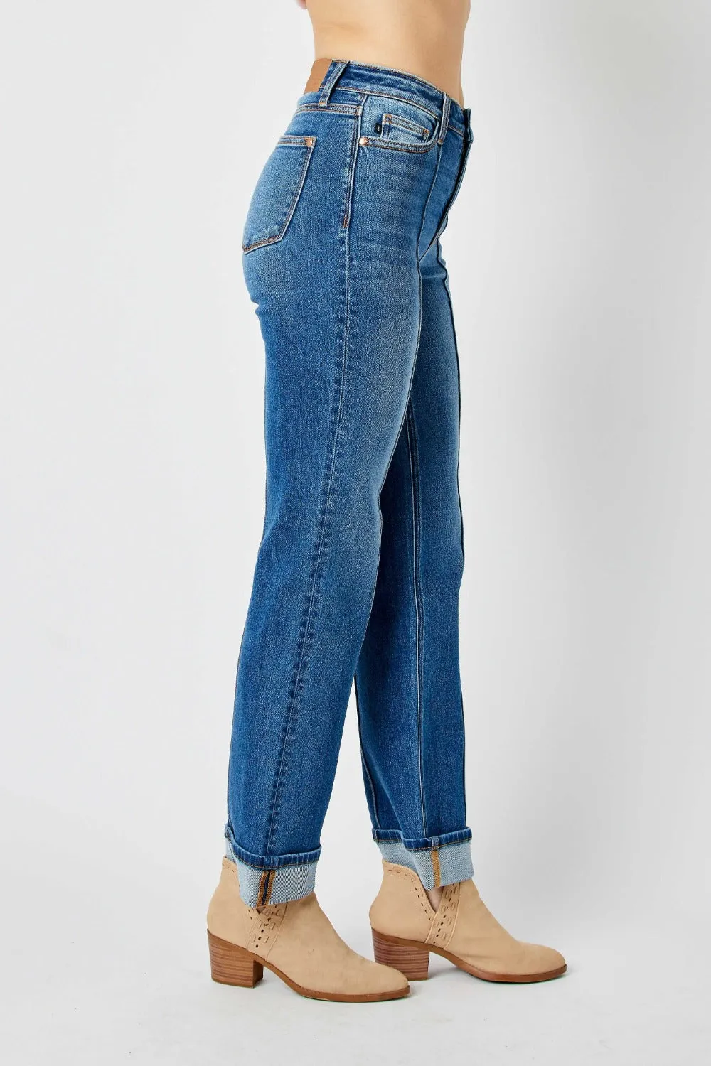 Judy Blue High Waist Straight Jeans with Front Seam Detail - Full Size.