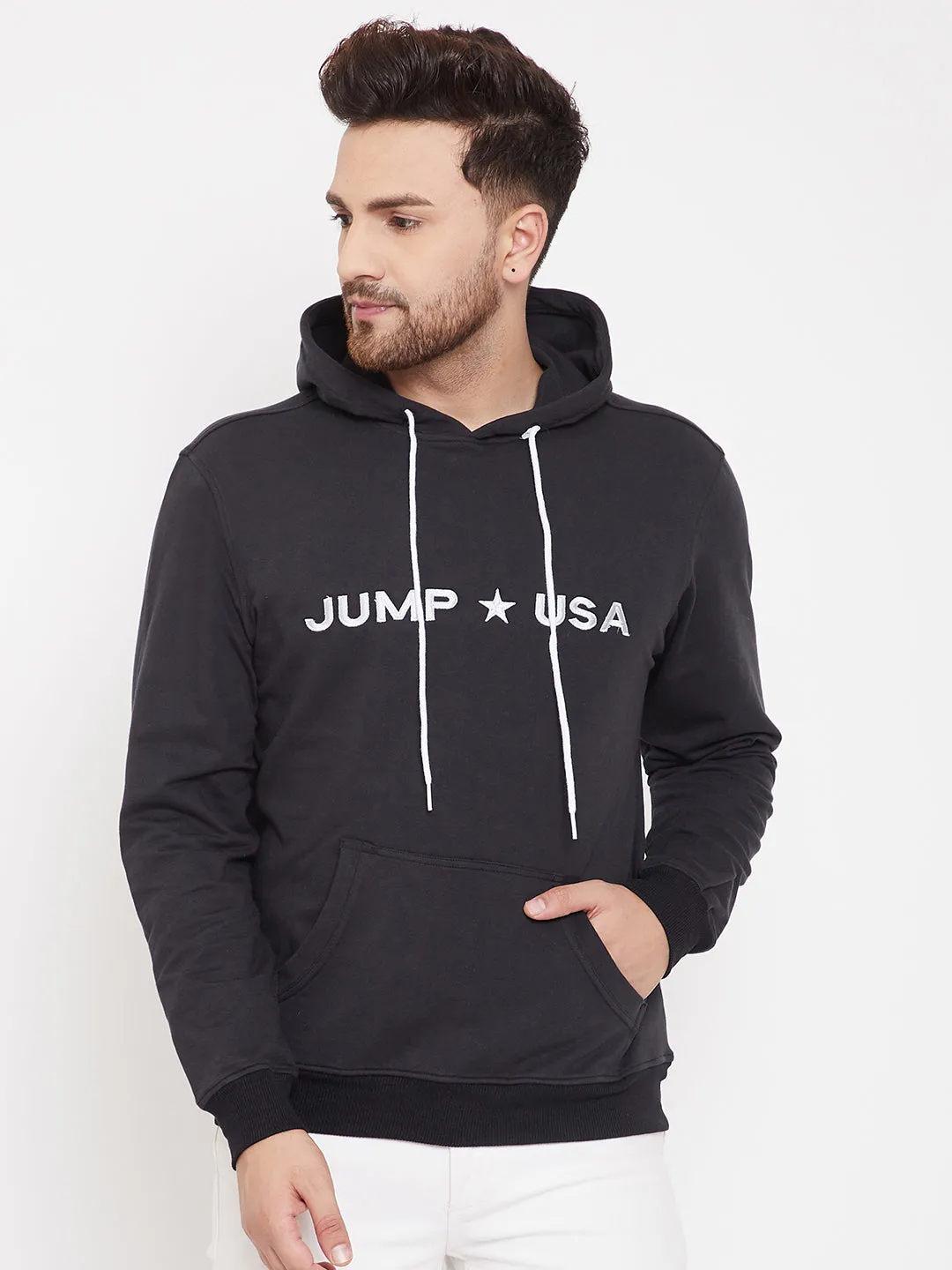 JUMP USA Men Solid Hooded Sweatshirt