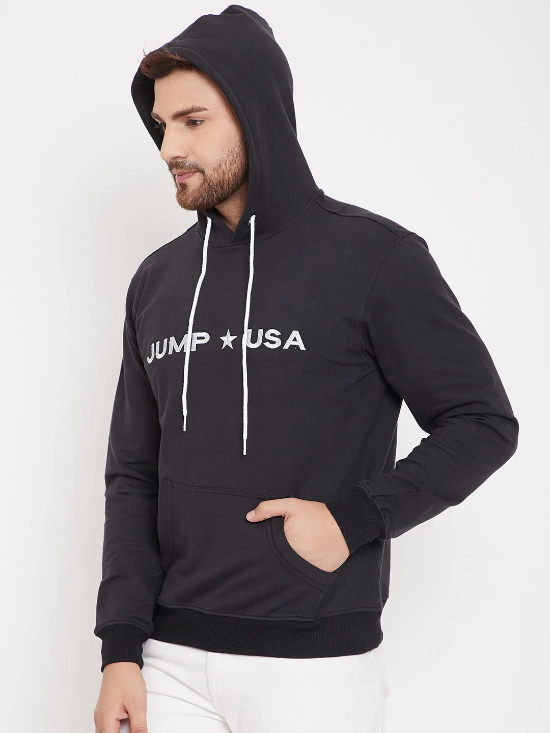 JUMP USA Men Solid Hooded Sweatshirt