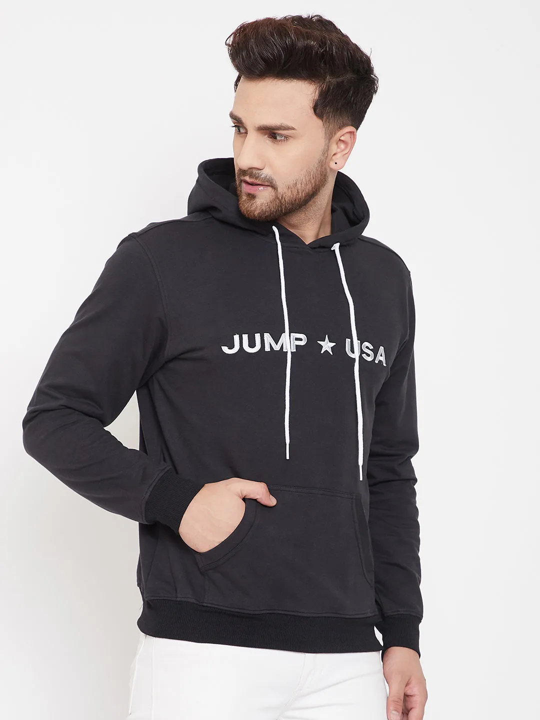 JUMP USA Men Solid Hooded Sweatshirt