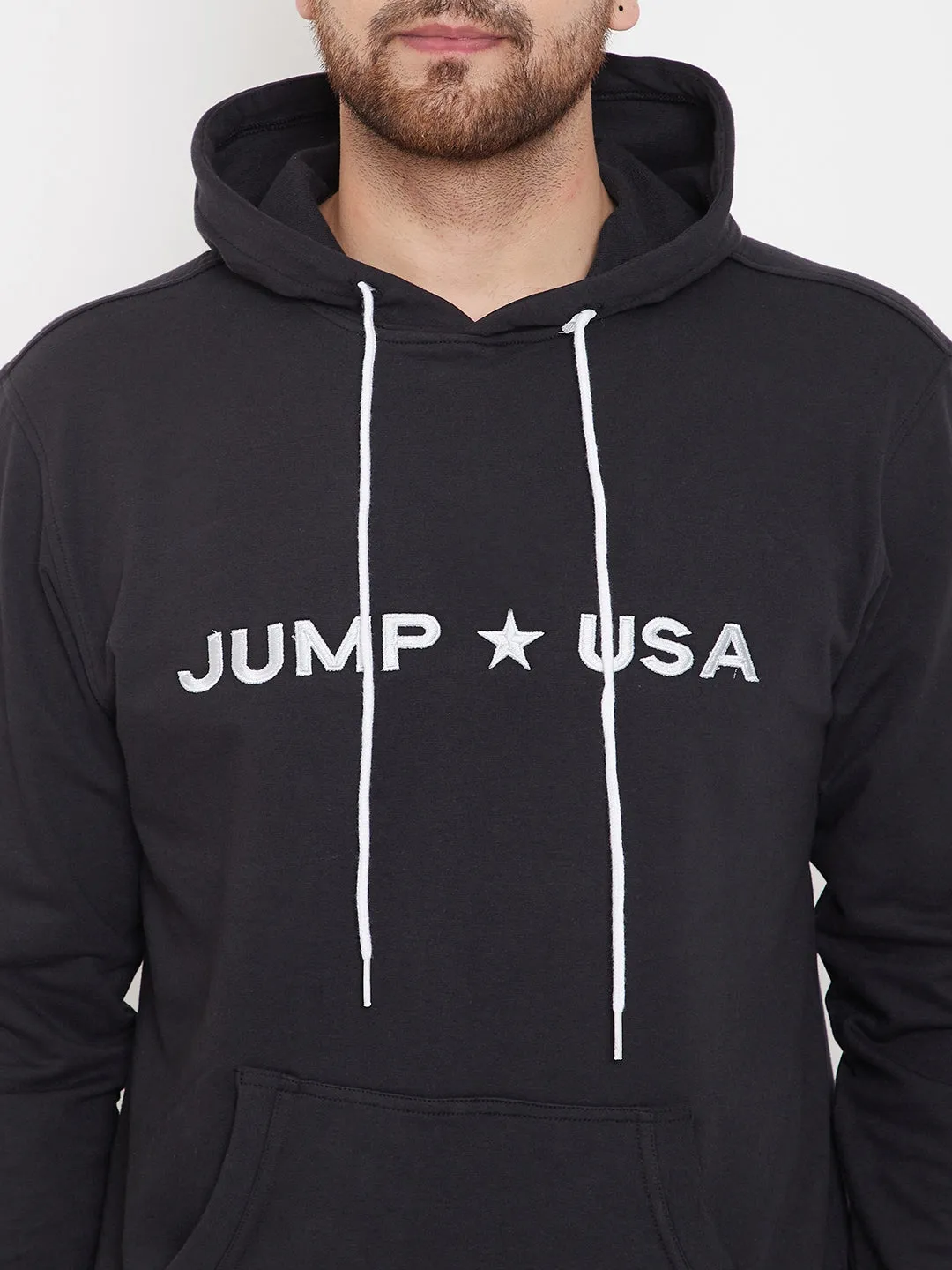 JUMP USA Men Solid Hooded Sweatshirt