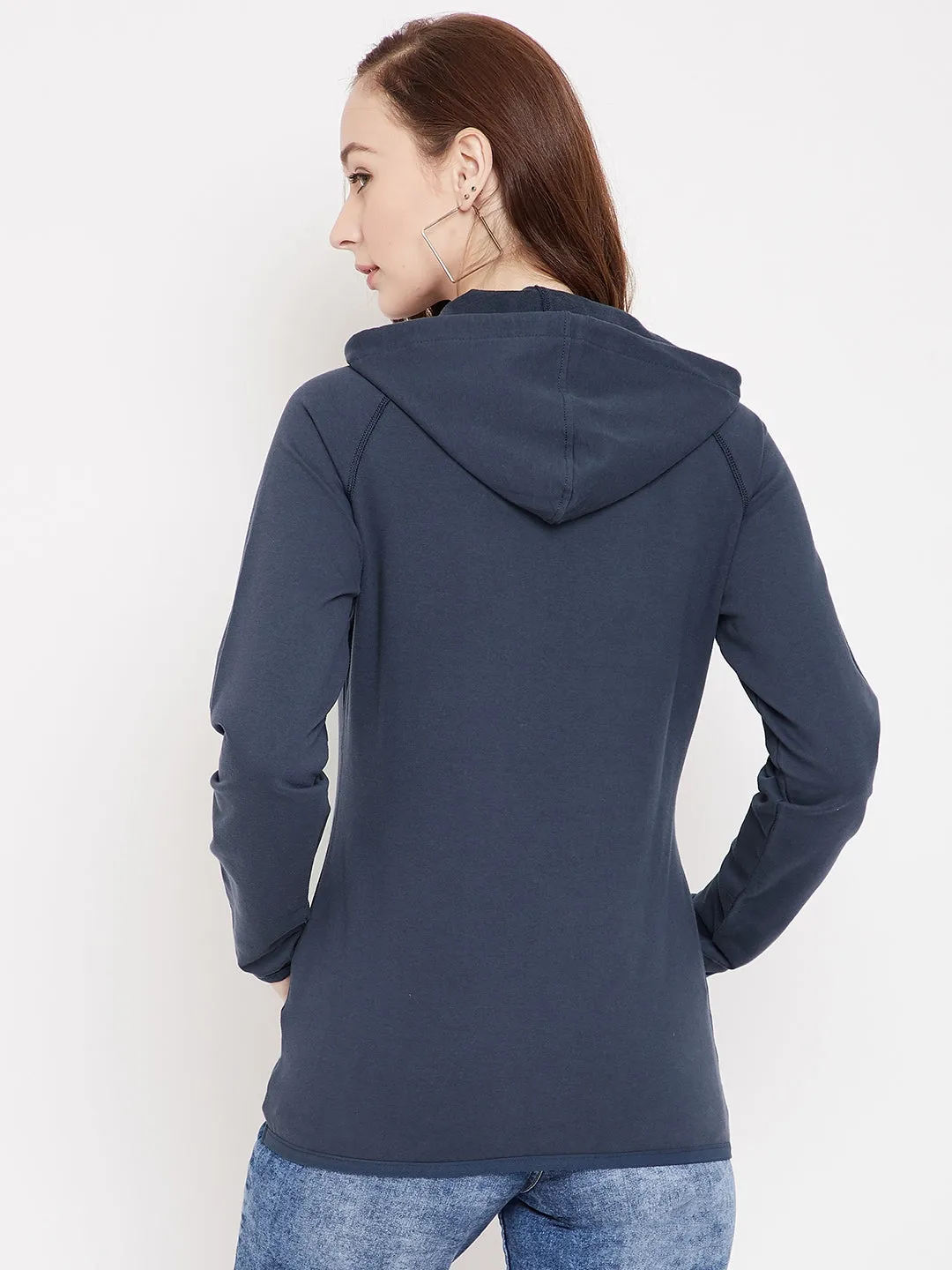 JUMP USA Women Navy Blue Hooded sweatshirt