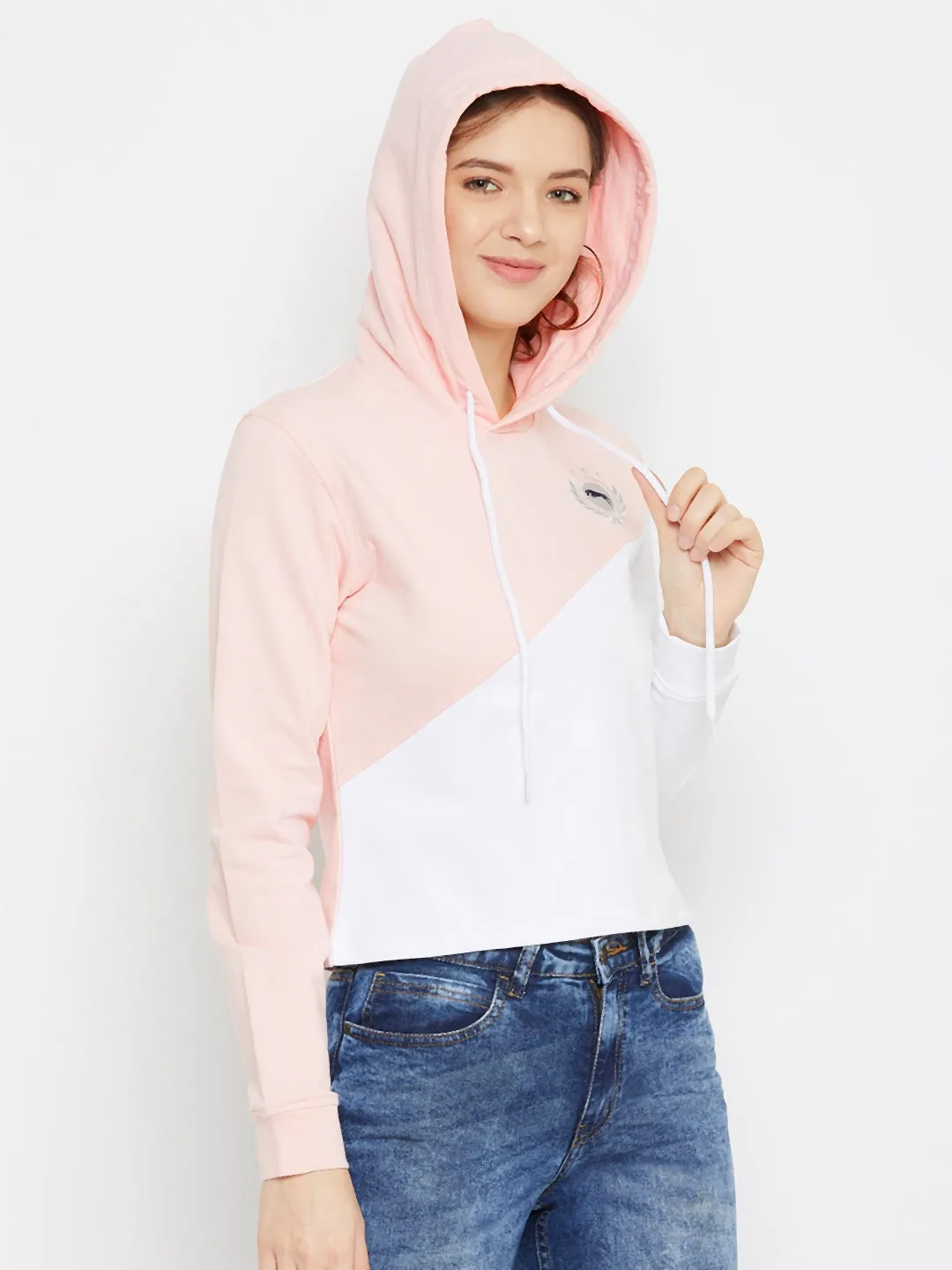 JUMP USA Women White Cotton Hooded Sweatshirt