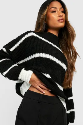 Jumpers & Cardigans | High Neck Stripe Jumper | boohoo