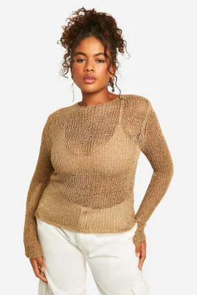 Plus Size Sheer Jumper with Loose Knit in Fine Gauge