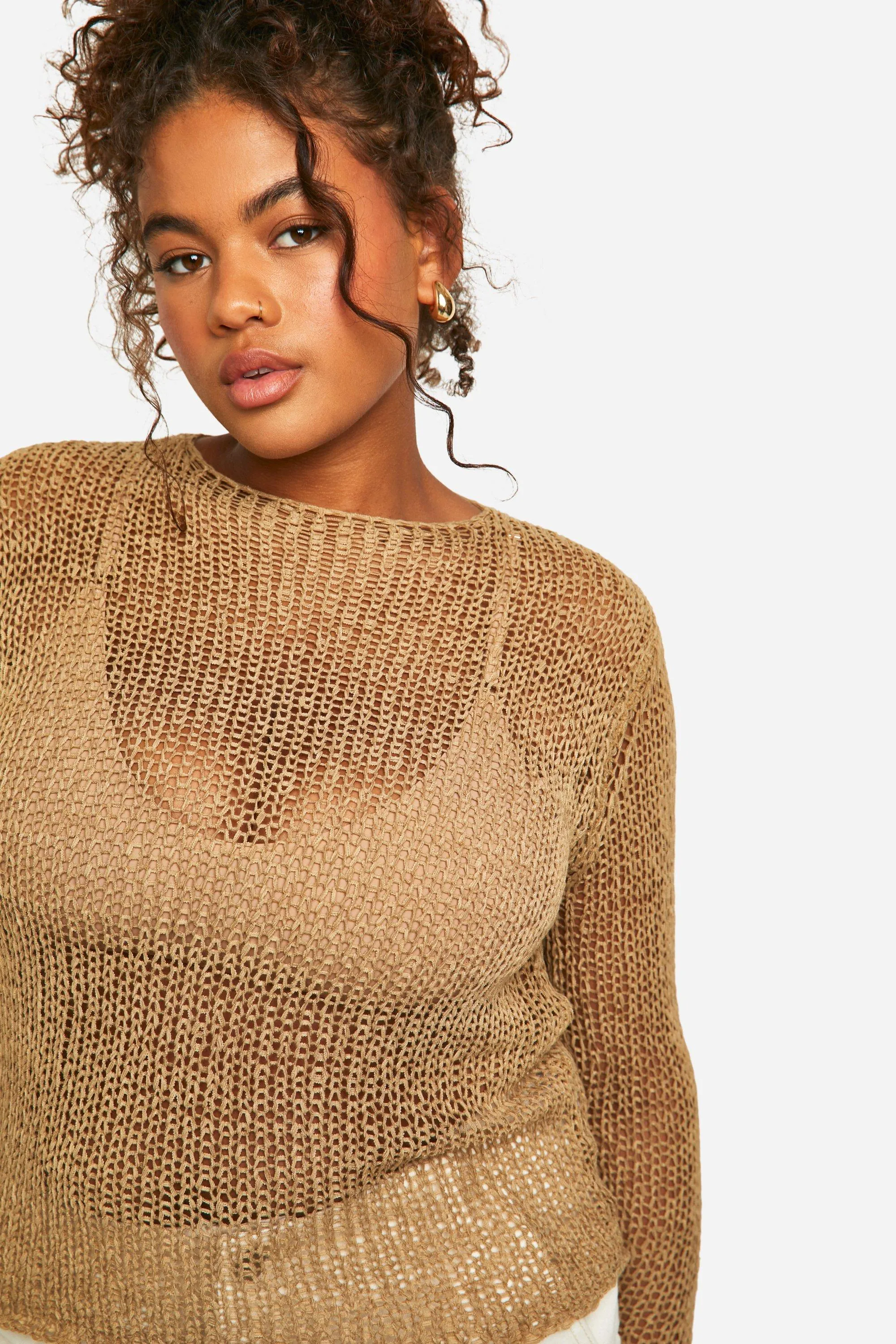 Plus Size Sheer Jumper with Loose Knit in Fine Gauge