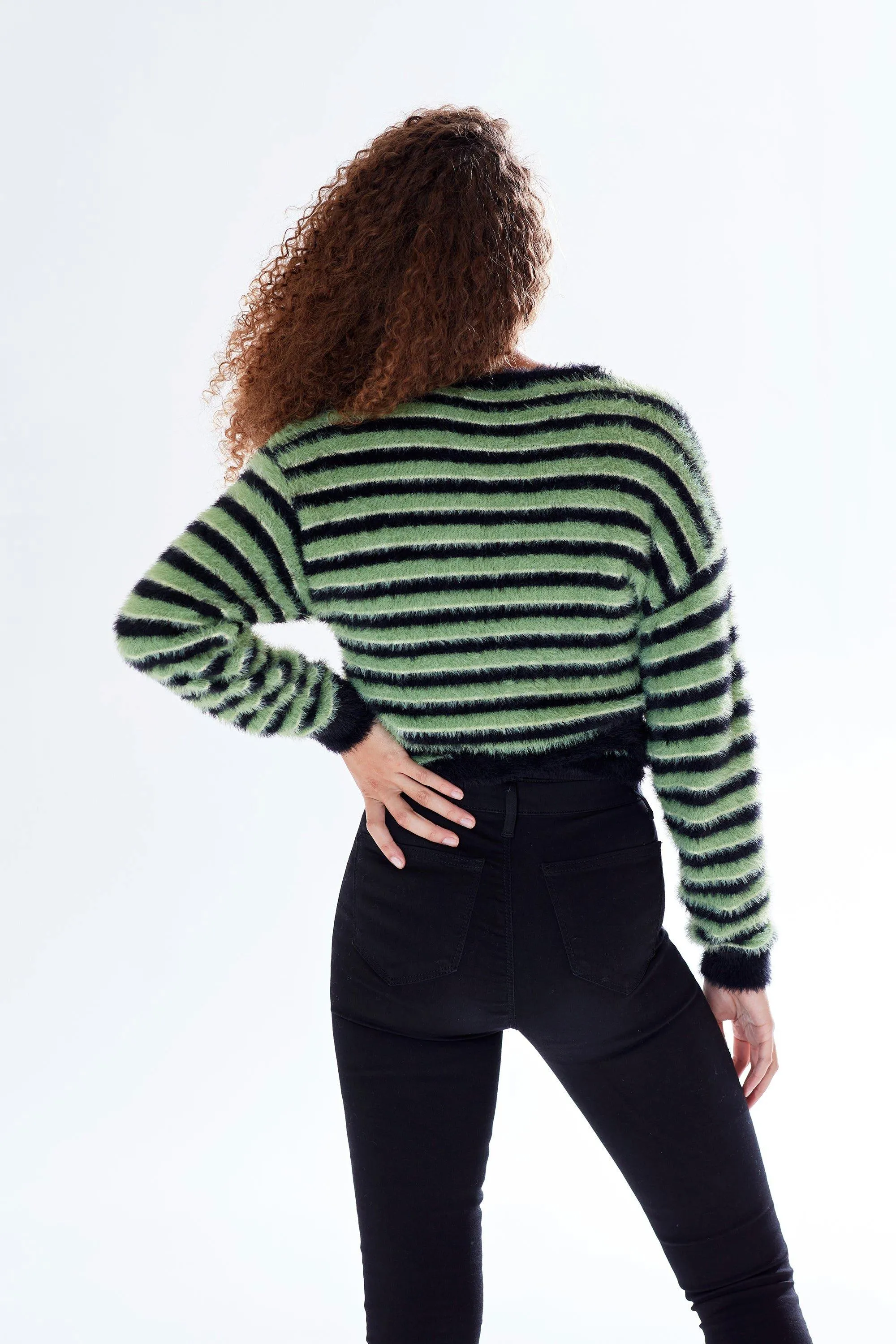 Green & Black Striped Wrap-Around Cardigan by Liquorish