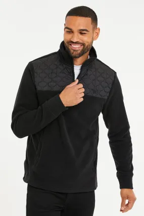 'Pedro' Quilted Fleece Jumper with Quarter Zip by Threadbare