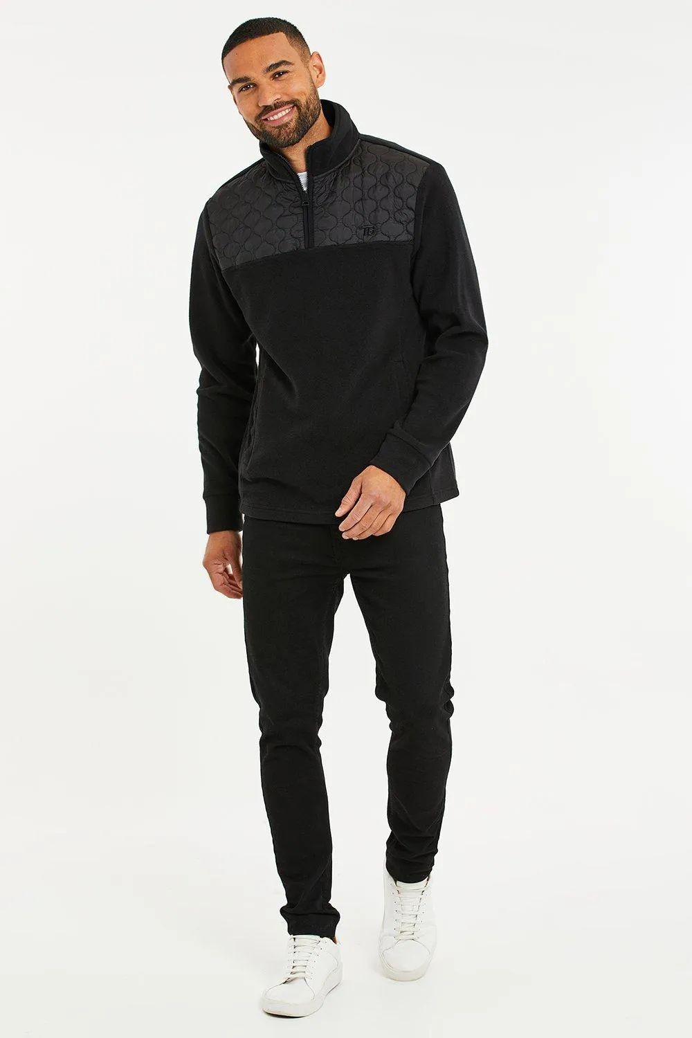 'Pedro' Quilted Fleece Jumper with Quarter Zip by Threadbare