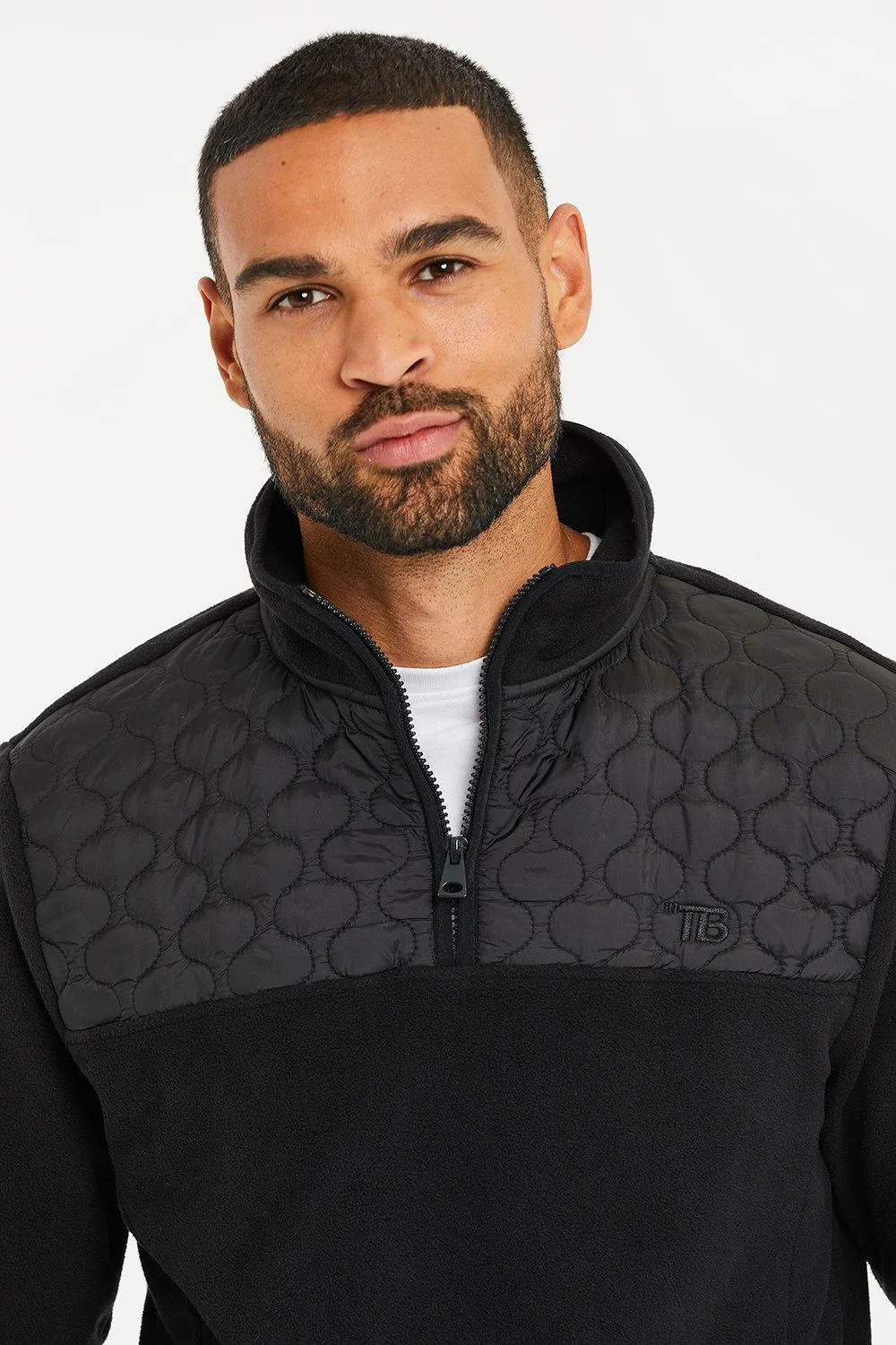 'Pedro' Quilted Fleece Jumper with Quarter Zip by Threadbare