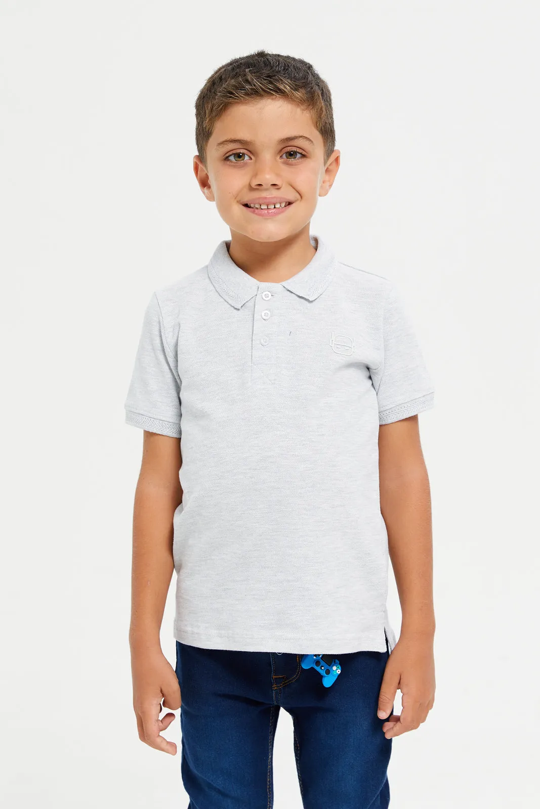 Junior Boys Grey Basic Tipping Polo T-Shirt