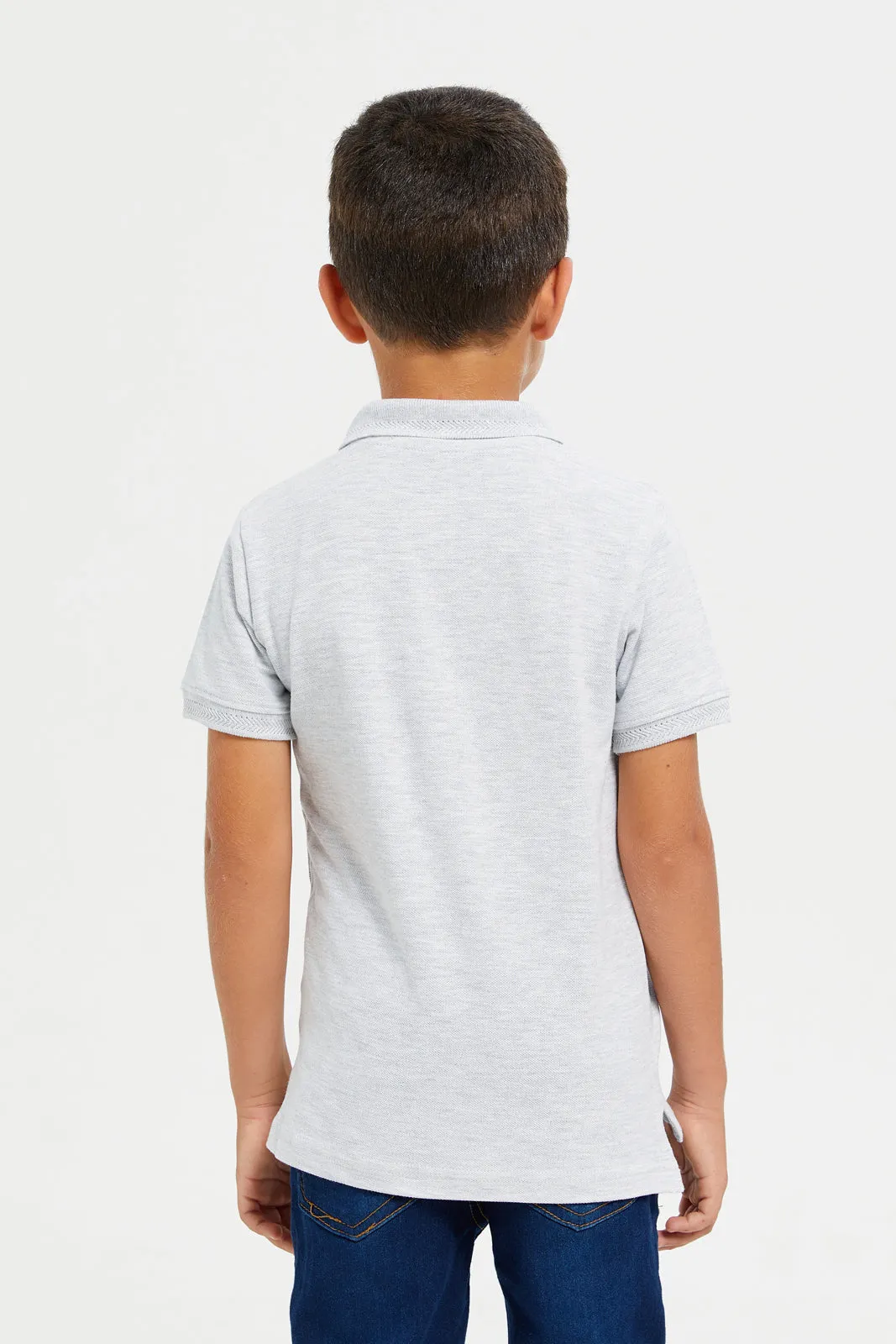 Junior Boys Grey Basic Tipping Polo T-Shirt