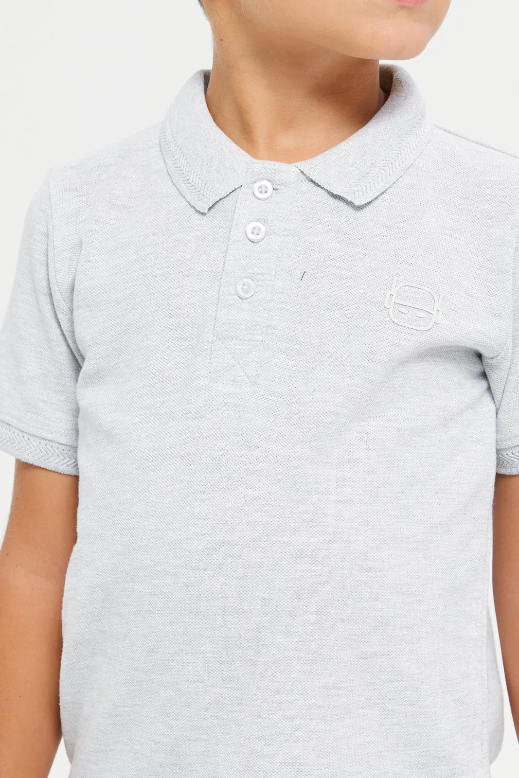 Junior Boys Grey Basic Tipping Polo T-Shirt