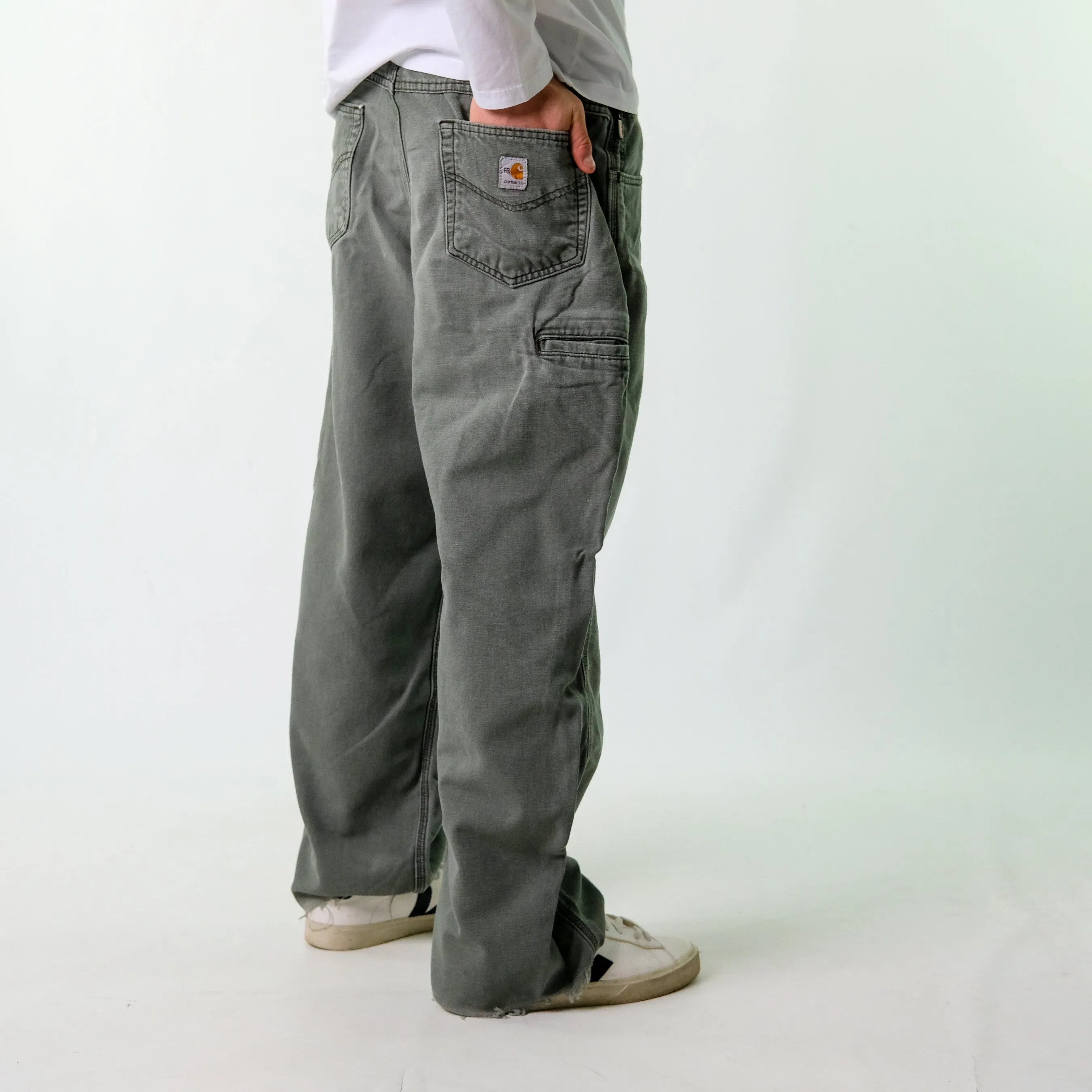 Khaki Green y2ks Carhartt Canvas Carpenter Jeans Baggy Pants (36x30)