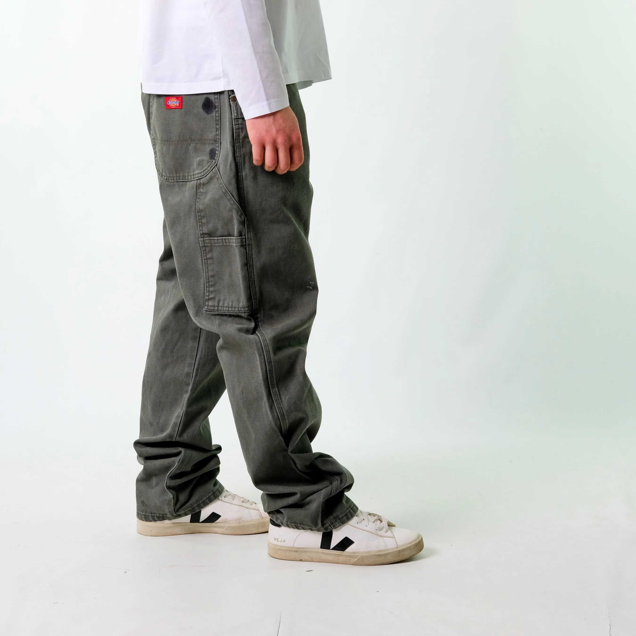 Khaki Green y2ks Dickies Canvas Carpenter Jeans Baggy Pants (36x34)