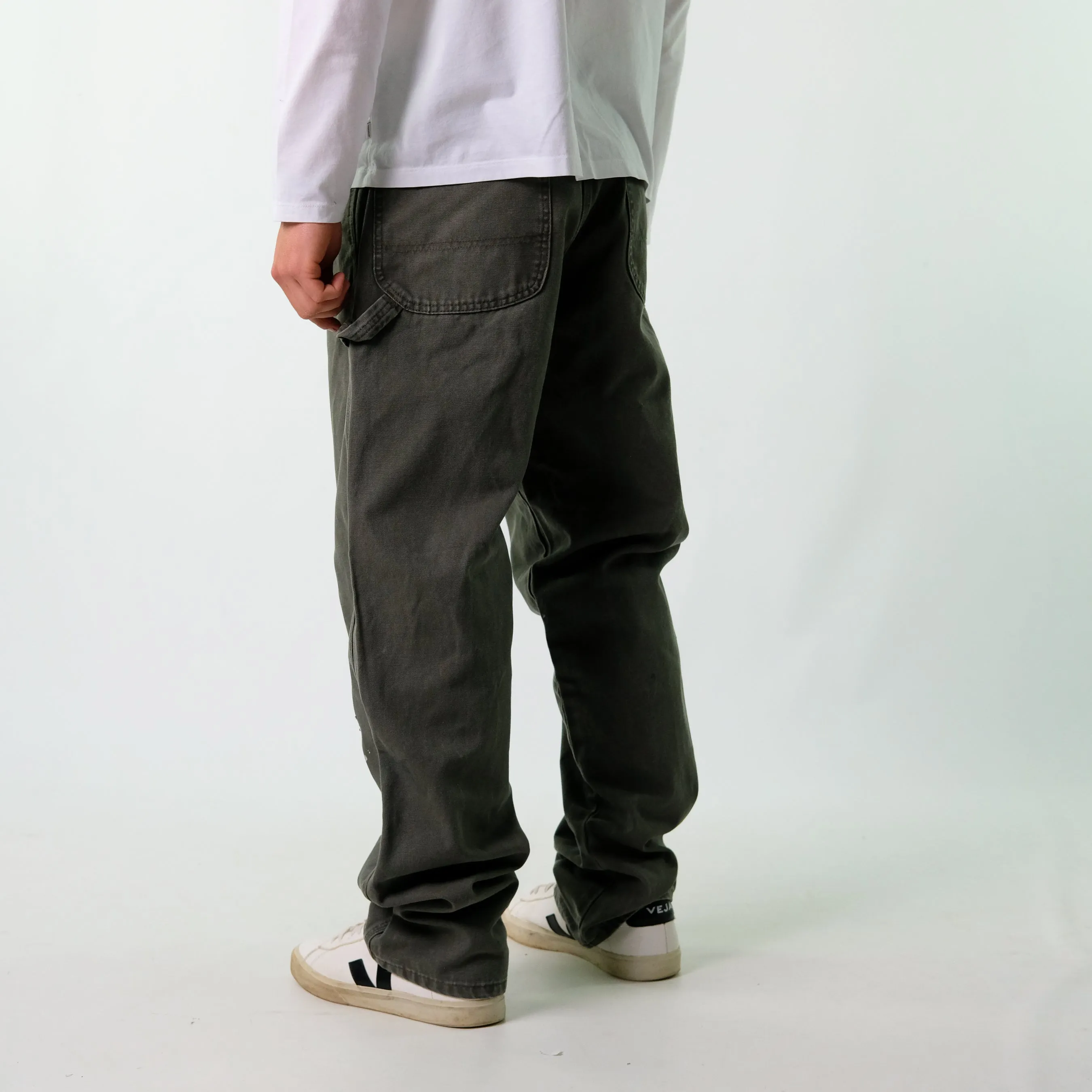 Khaki Green y2ks Dickies Canvas Carpenter Jeans Baggy Pants (36x34)