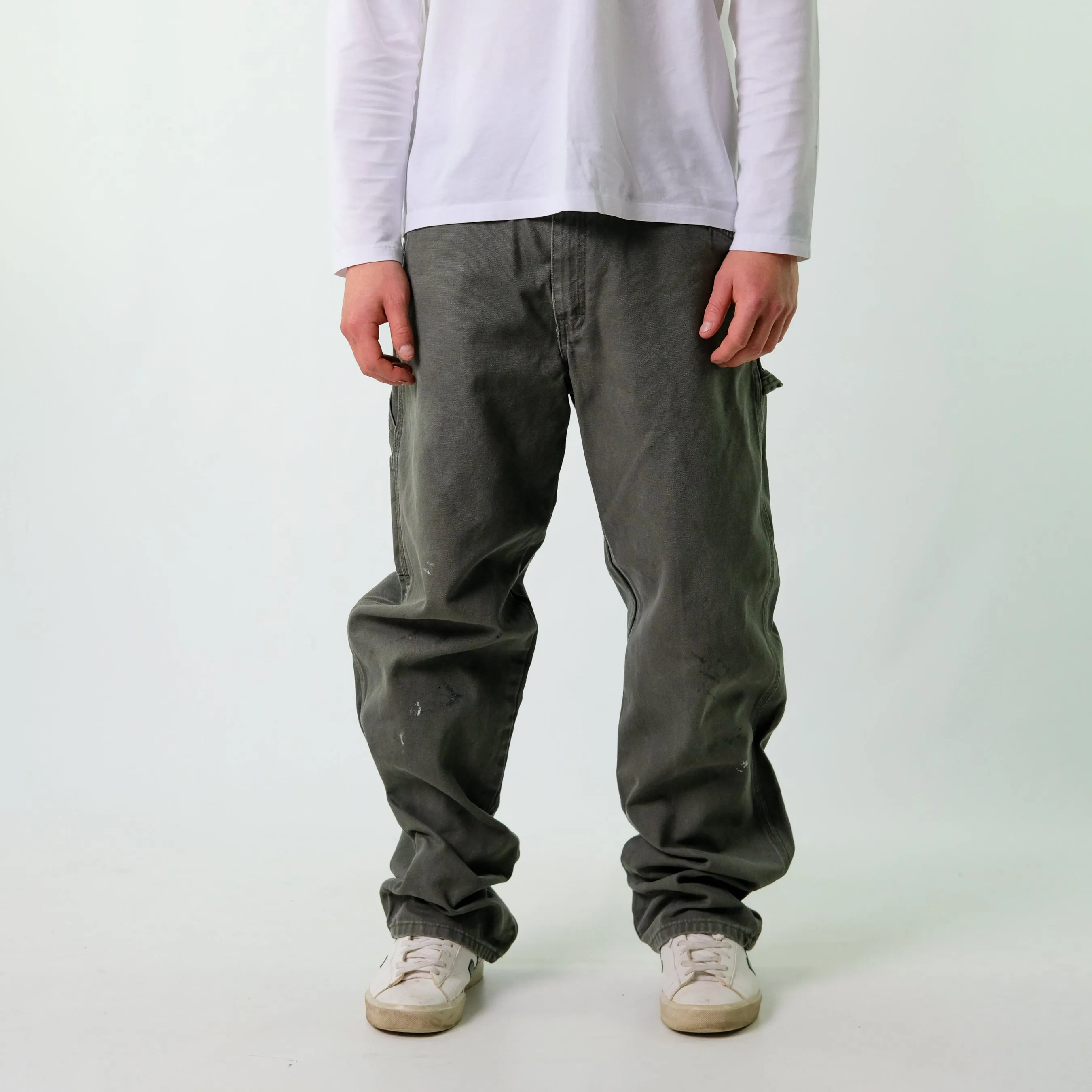 Khaki Green y2ks Dickies Canvas Carpenter Jeans Baggy Pants (36x34)